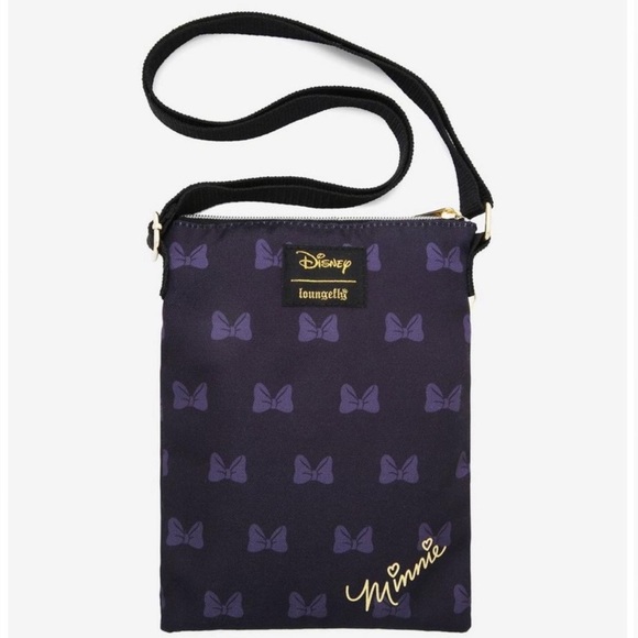 NWT Loungefly Disney Minnie Mouse Gold and Black Passport Crossbody Bag - Picture 3 of 5